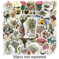 50 Pcs Bouquet Ins Style Cartoon Plant Stickers - Unique Pattern Decor Graffiti Decals for Photo Album