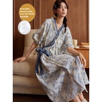 Cloud Cotton Summer Short Sleeve Long Dress Sleepwear Women's Thin Home Clothes V-neck Print Floral Home Comfortable Nightgown