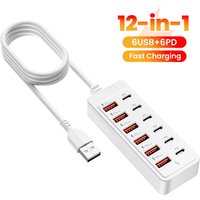 12 in 1 Power Strip Multi Port Fast Charger Station with USB C Desktop Wall Adapter Type C Hub for iPhone Samsung Home Office