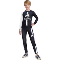 Kids Boys Letter Printed Boxer Sport Workout Costume Long Sleeve T-shirt with Leggings for Boxing Training Competition Outfits