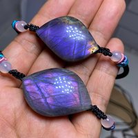 High Quality Natural Pink Purple Flash Labradorite Crystal Evil Eye Gemstone Bracelet For Healing