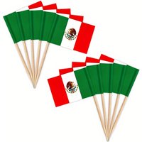 100pcs Mexican Toothpick Flags, Cupcake Topper Decorated With Mexican Flag, Mini Baton Flag Decorated With Food Picks