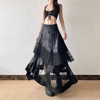Women's Dark Style Lace Patchwork High Waist Midi Skirt Irregular Fishtail Cake Skirt Clubwear