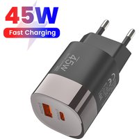 Dual Ports USB Type C Charger Fast Charging 45W QC PD 3.0 Travel Wall Charger Adpater Fast USB Chargers For Phone EU US UK Plug
