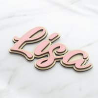 Personalised Color Wooden Double Layered Name Wood Sign with Adhesive Children’s Door Plaque Nursery Playroom Kids Toybox Decor
