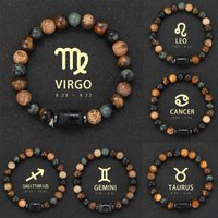 12 Zodiac Bracelets Natural Stone Cancer Virgo Leo Libra Bracelet Couples Friendship Gifts Bracelets jewelry pulsera hombre