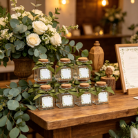 16 Pcs Mini Square Glass Bottles, Transparent Square Containers for Wedding Favors, Party Decorations and Holiday Celebrations