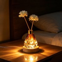 60ml Reed Diffuser Home Fragrance Diffuser with Three-color LED Light Base Glass Essential Oil Bottle Flower Diffusers Sticks