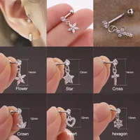 20G Surgical Stainless Steel Floral Cubic Zirconia Ear Stud Earrings Stackable Piercing Jewelry for Sensitive Ears Cartilage