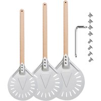 PGY Spatule à pizza perforée en aluminium de 7/8/9 pouces, pelle à pizza ronde en métal avec manche en bois antidérapant, outils de cuisson