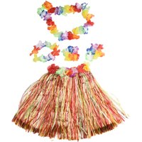 Kids Hawaiian Grass Lei Skirt Flower Wristband Garland Fancy Costume Suit Hula Prop Decoration Flower Bracelets Headband