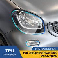 For Smart Fortwo 453 2014-2024 Smoke Black High-Gloss Pre-Cut Headlight Protection Film TPU PPF Anti-Scratch Car Vinyl Wrap Kit