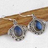 Bohemian Style Elegant Synthetic Moonstone Silvery Plated Pendant Earrings for Women Vintage Fashion Banquet Anniversary Jewelry