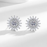 925 Sterling Silver Earrings Sunflower Full Diamond Earrings Ladies Fashion Simple Birthday Wedding Anniversary Jewelry Gift