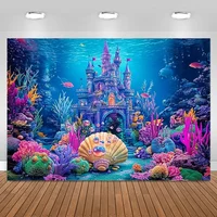 Mermaid Under The Sea Birthday Backdrop Underwater World Castle Theme Photography Background Kids Party Baby Shower Decor Banner