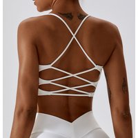 Einfarbiger U-förmiger Multi-Strap-Kreuzrücken-Fitness-Sport-BH für Damen, Fitnessstudio, Yoga, sportlich, eng, Workout, Joggen, weich, mit Brustpolster