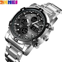 Skmei 1389 Men Three Time Quartz Wrist Mens Watch Countdown Steel Strap Wristwatch Clock Relogio Masculino Digital Quartz Watch