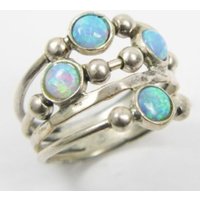 Vintage Inlaid Imitation Blue Opal Women's Ring Ethnic Silver Color Geometry Daily Wear Party Jewelry Anniversary Gift