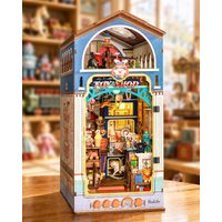 Robotime Treasure Toy Shop 3D-Puzzle Immersives DIY Miniaturhaus Spielzeug Ausstellungsregal Szene mit Staubschutz Buchregal Deko Geschenk