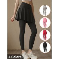 Ladies' summer solid color fashionable dress with pants, casual sports bottom skirt, pleated skirt running leggings casual pants