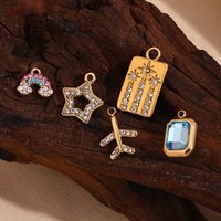 E.B.belle Lovely Sparkling Zircon Rainbow Key Plane Rectangular Color Glass charms for jewelry making diy Stainless steel charm