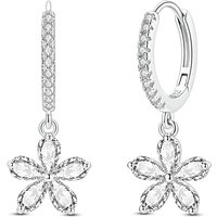 925 Sterling Silver Five Petal Flower Hoop Earrings Sparkling CZ Zircon Earrings Women Fine Birthday Anniversary Jewelry Gifts
