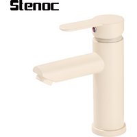 Milk White Single Handle Deck Mounted Basin Sink Faucet Single Lever Hot Cold Water Tap 304 Stainless Steel Single Hole Tap