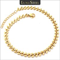 LUXUSTEEL Fashion Stainless Steel Anklets For Women Boho Golden Color Leaf Arrow Metal Ankle Bracelet Ocean Beach Foot Jewelry