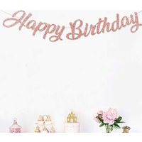 Rose Gold and Gold Happy Birthday Banners, ideal for boys and girls birthday parties. Perfect decorative hanging flags for rooms