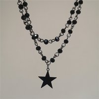 Double Layered Black Star Pentagrams Pendant Choker Necklace Set For Women Goth Vintage Hip-Hop Charm Fashion Jewelry Wholesale