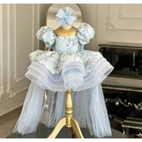 Flower Girl Dresses for Wedding Short Sleeve Lace Appliques High-Low Length Kids Birthday First Communion Gowns Custom