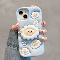 Cute Sheep Folding Stand Holder Case For iPhone 17 16 15 13 14 12 11 Pro Max Soft Silicone Lamb Bracket Back Cover Fundas