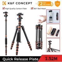 K&F CONCEPT 60"/152cm Carbon Fiber Camera Tripod Lightweight Travel Tripod 8kg/17.6lbs with 360° Ball Head for Canon Sony Nikon