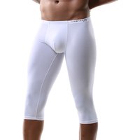 Ice Silk Long Underwear Men's Body Shaper Panties Sports Fitness Running Shorts Pants Extended Knee Length Boxershorts Stocking