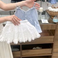 Girls Summer Outfit Set Children Stylish Korean Lace Shirt Baby Versatile Sweet Short Skirt Two Piece Set