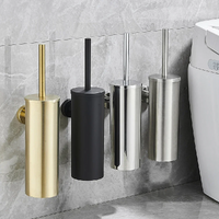 Stainless Steel Toilet Brush Set Brushed Gold Circular Household Toilet Bathroom Cleaning Brush Cleaning Tool