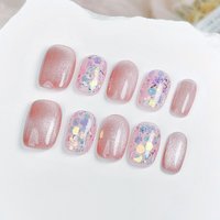 10pcs Short Square Handmade Press On Nails Kit, Light Purple Pink Fake Nails, Romantic Wearable Nail Art, Gradient Color