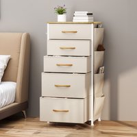 YITAHOME 5-Drawer Fabric Dresser w/Side Pockets & Hooks - Metal Frame & Wood Top for Bedroom, Nursery, Hallway (Beige)