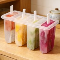 4-Cavity Reusable Ice Bar Mold Ice Pop Maker for Chocolate Candy Fruit Yogurt Gelatina Dessert Cake Cookie, Camping Freezer Food