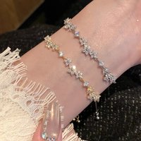 Exquisite Luxury Shining Micro-inlaid Zircon Cherry Blossoms Flower-shaped Adjustable Pull Bracelet for Women Sweet Jewelry Gift