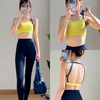 Women's Summer Korean Style Yoga Set, Fashionable Pilates Gym Outfit with Padded Crisscross Back Tank Top