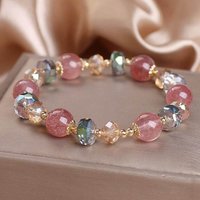 Natural Strawberry Crystal Bead Bracelets for Women Fashionable Multi-color Elastic Bracelet Charms Luxury Jewelry Party Gifts M
