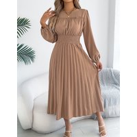 Elegant Dresses Women 2026 Autumn Winter Casual Solid Color High Waist Long Sleeve Maxi Dress Khaki Green Blue Woman Clothing
