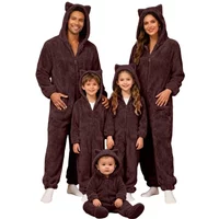 Fleece Plush Warm Pajamas for Family Women Men Kid Baby Pajama Christmas Bear Ear Hooded Pajamas