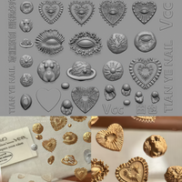 A nail art mold with retro embroidery, heart-shaped printed eyes, three-dimensional art jewelry, transparent silicone mold