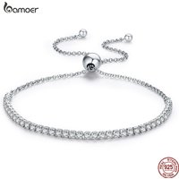 Bamoer 925 Sterling Silver Sparkling Pop 3 Colors Sweet College Style Bracelet Women Link Tennis Birthday Jewelry Gift SCB029