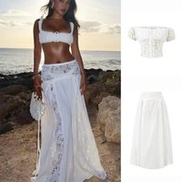 Spring New Arrival Women's Lace Splice Bubble Sleeve Top High Waist A-Line Skirt Two-Piece Set Fashionable Casual Outfit image 4