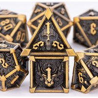 DnD Skull&Dragon Metal Dice Set, Metal Sharp Edge Dice for Dungeons and Dragons, Polyhedral Dice for Table Games, Dnd Metal Dice