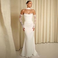 Customized Hall Wedding Dresses 2026 Mermaid/Trumpet Wedding Party Dresses Ivory Strapless Lace Pleat Shawl Gloves Wedding Dress