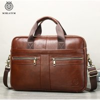 SCHLATUM Genuine Leather Briefcases Hard For Men 15.6 Inch Office Bussiness Computer Bag Vintage Handbags Laptop Briefcase Bags
